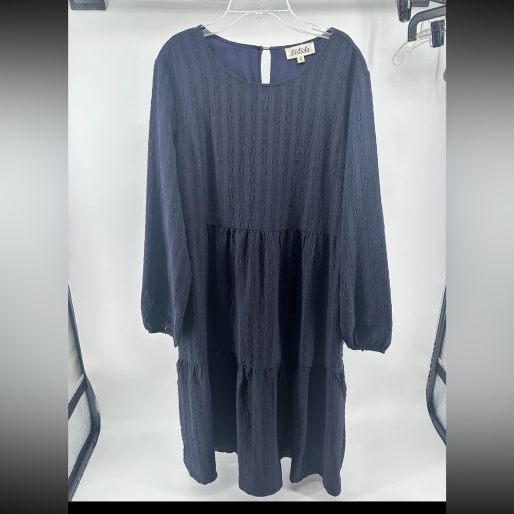 Listicle Deep Blue Textured Long Sleeve Dress